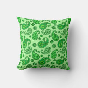 Paisley Pattern, Lime and Emerald Green Throw Pillow
