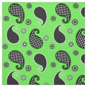 Paisley pattern, lime green, black and white fabric