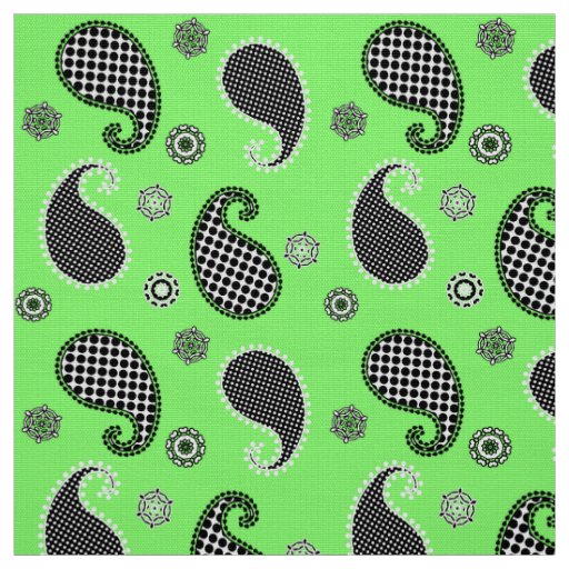 Paisley pattern, lime green, black and white fabric