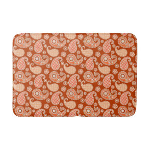 Paisley pattern, Mandarin Orange and White Bathroom Mat