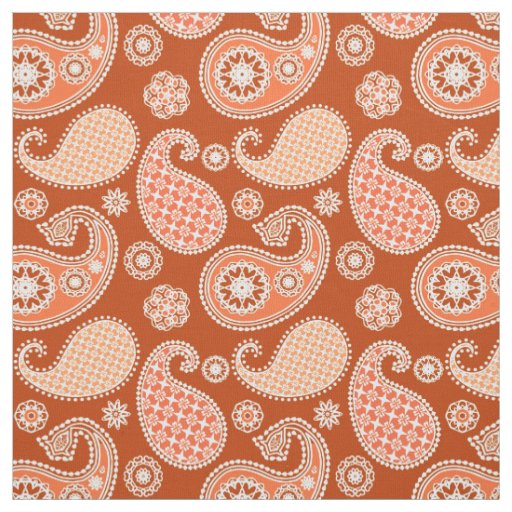 Paisley pattern, Mandarin Orange and White Fabric