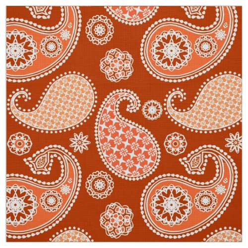 Paisley pattern Mandarin Orange and White Fabric