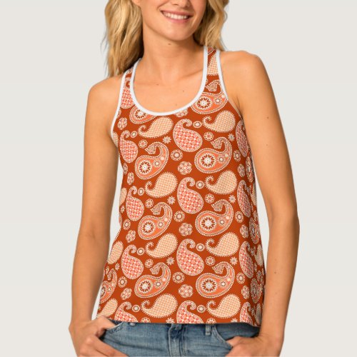 Paisley pattern Mandarin Orange and White Tank Top