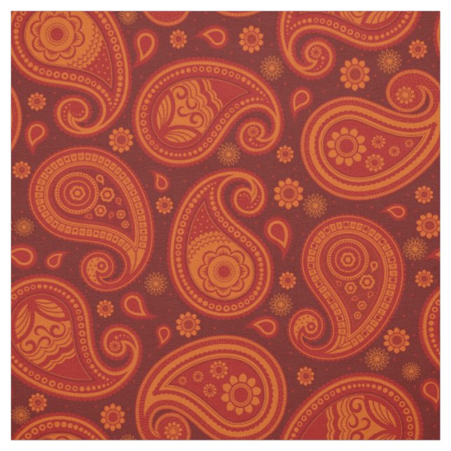 Paisley pattern maroon red orange fabric (Swatch)