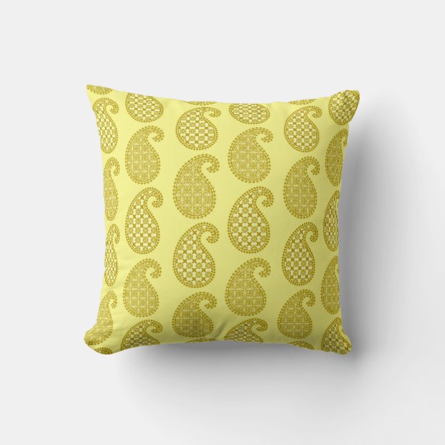 Paisley pattern, mustard and pale yellow throw pillow (Front)