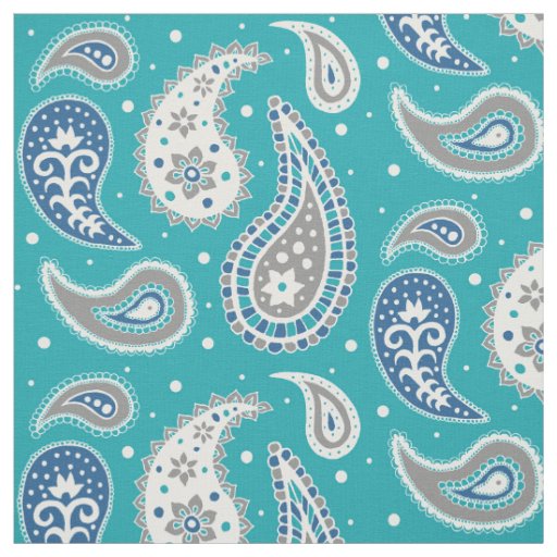 Paisley Pattern Navy Blue Teal Grey Fabric