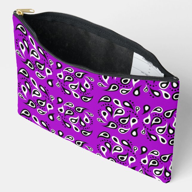 Paisley pattern on purple accessory pouch (Open)