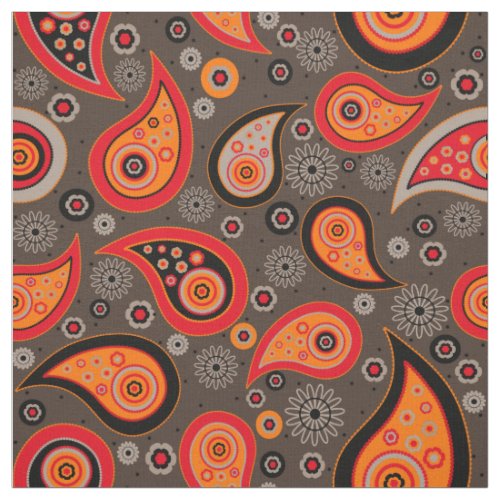 Paisley pattern orange red brown fabric