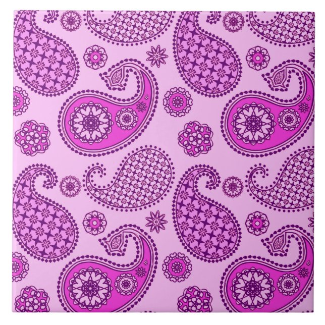 Paisley pattern, orchid and amethyst purple ceramic tile (Front)