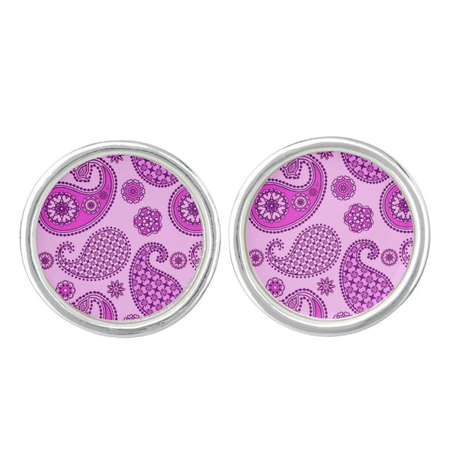 Paisley pattern, orchid and amethyst purple cufflinks (Front)