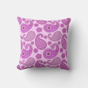 Paisley pattern, orchid and amethyst purple throw pillow