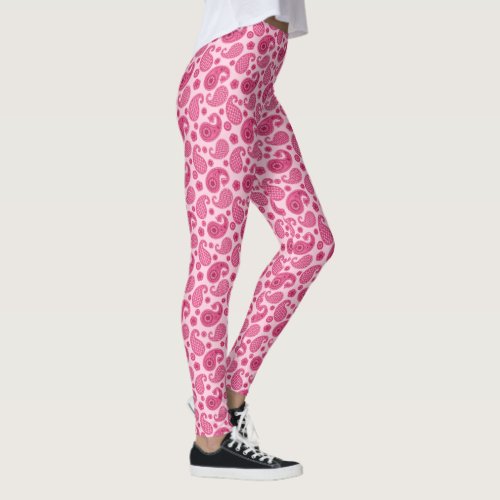 Paisley Pattern Pastel Coral Pink and Fuchsia Leggings