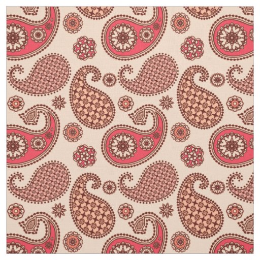 Paisley pattern, peach and coral pink fabric