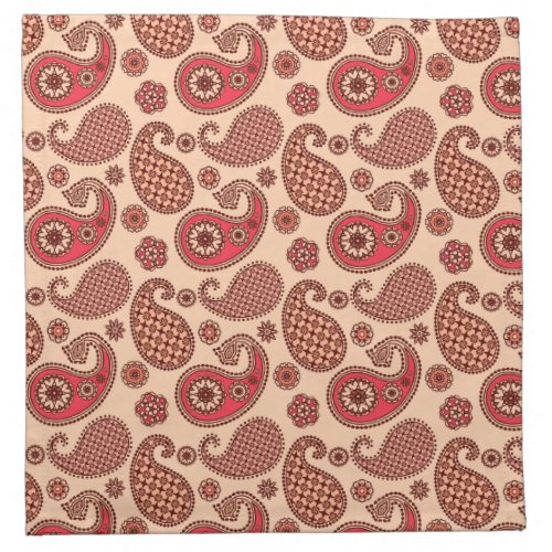 Paisley pattern peach and coral pink napkin