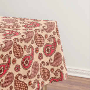 Paisley pattern, peach and coral pink tablecloth