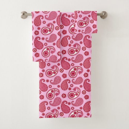 Paisley Pattern Peppermint Pink and White  Bath Towel Set