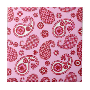 Paisley Pattern, Peppermint Pink and White Ceramic Tile
