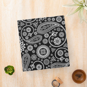 Paisley Pattern, Persian Paisley, Black and White 3 Ring Binder
