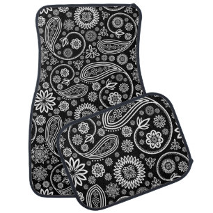 Paisley Pattern, Persian Paisley, Black and White Car Mat