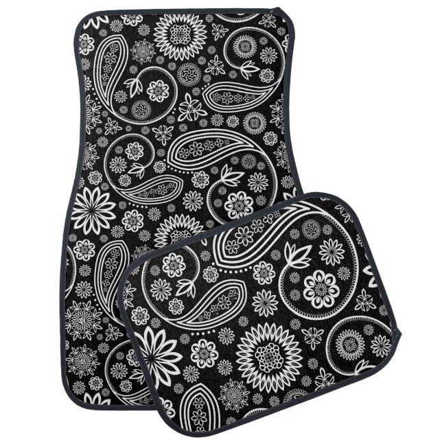 Paisley Pattern, Persian Paisley, Black and White Car Mat (Set)