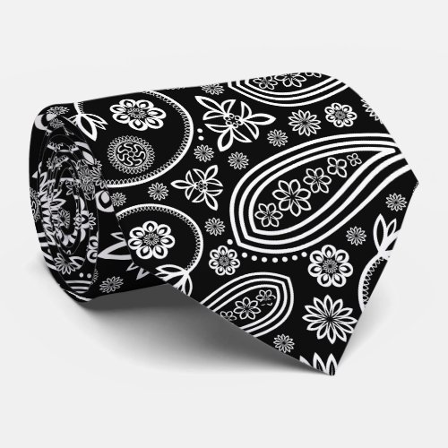 Paisley Pattern Persian Paisley Black and White Tie