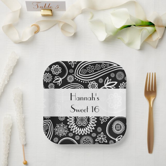 Paisley Pattern, Persian Paisley, Boteh, Sweet 16 Paper Plates (Wedding)