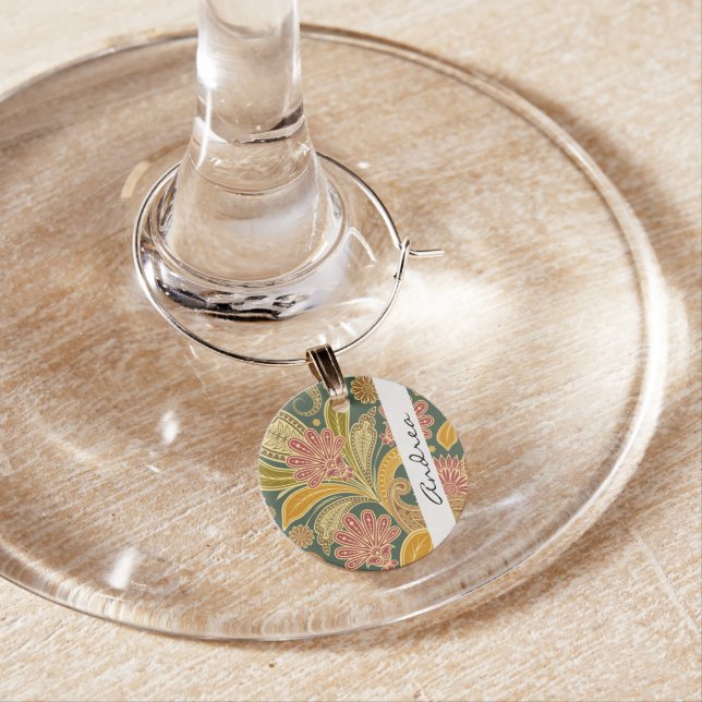 Paisley Pattern, Persian Paisley, Your Name Wine Charm (In Situ)