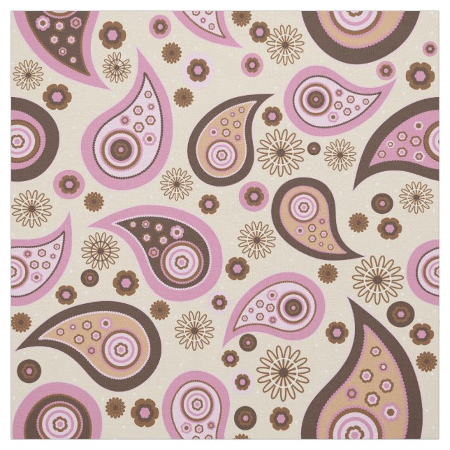 Paisley pattern pink brown elegant fabric (Swatch)