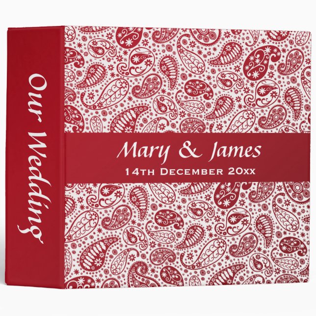 Paisley Pattern Red Green Elegant Wedding Binder (Front/Spine)