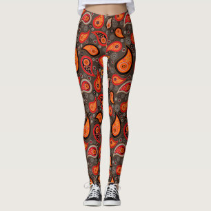 Paisley pattern red orange elegant yoga pants