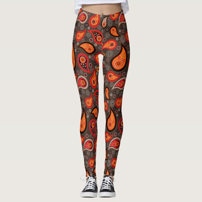 Paisley pattern red orange elegant yoga pants (Front)