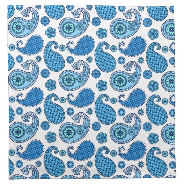 Paisley pattern, shades of blue on white napkin (Front)