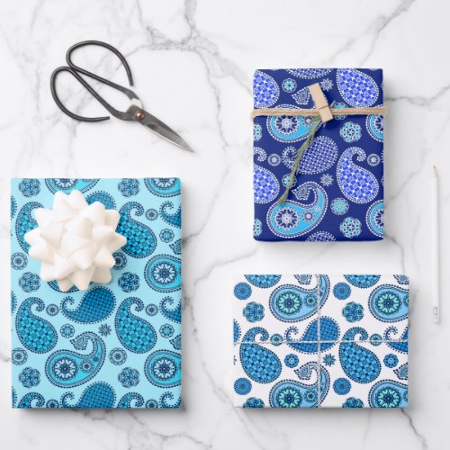 Paisley Pattern Shades of Blue Wrapping Paper Sheets