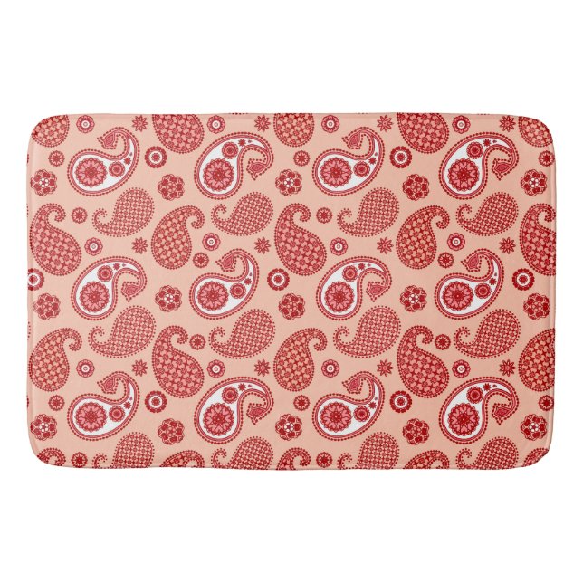 Paisley Pattern, Shades of Coral Orange  Bath Mat (Front)
