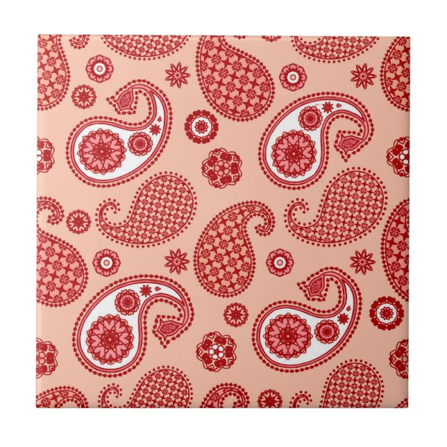 Paisley Pattern, Shades of Coral Orange    Ceramic Tile (Front)