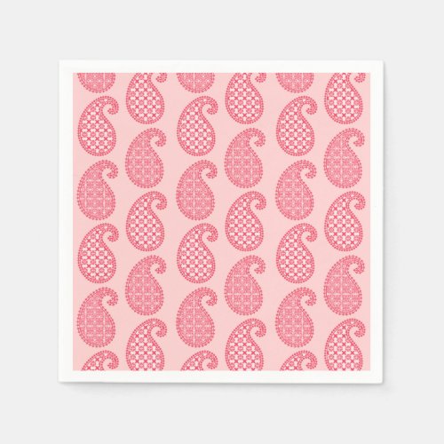 Paisley pattern shades of coral pink paper napkins