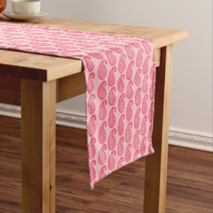 Paisley pattern, shades of coral pink short table runner