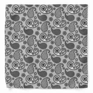 Paisley pattern, shades of grey, black and white bandana