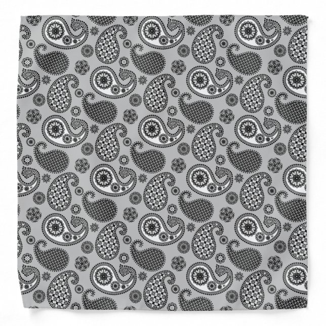 Paisley pattern, shades of grey, black and white bandana (Front)