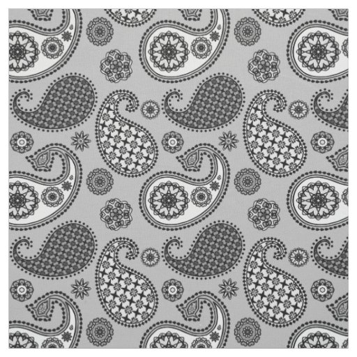 Paisley pattern, shades of grey, black and white fabric