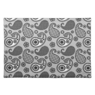 Paisley pattern, shades of grey, black and white placemat