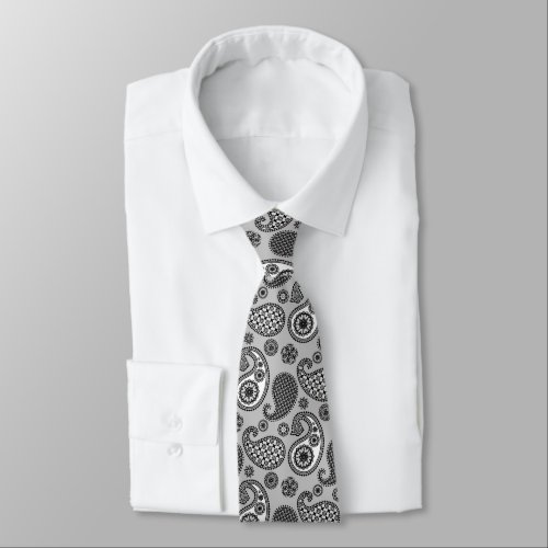 Paisley pattern shades of grey black and white tie