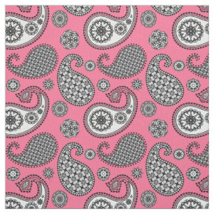 Paisley pattern, shades of grey on pink fabric