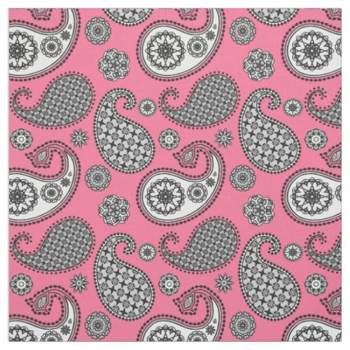 Paisley pattern shades of grey on pink fabric