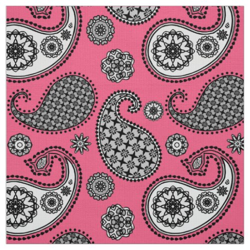 Paisley pattern shades of grey on pink fabric