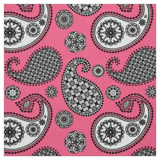 Paisley pattern, shades of grey on pink fabric