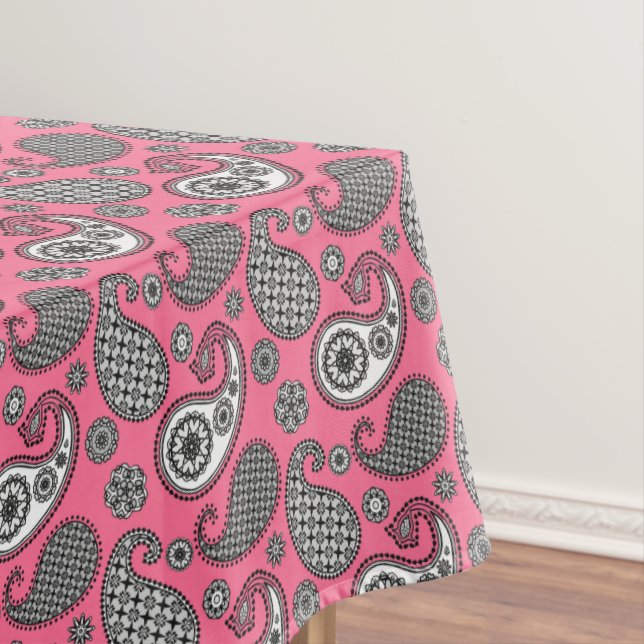 Paisley pattern, shades of grey on pink tablecloth (In Situ)