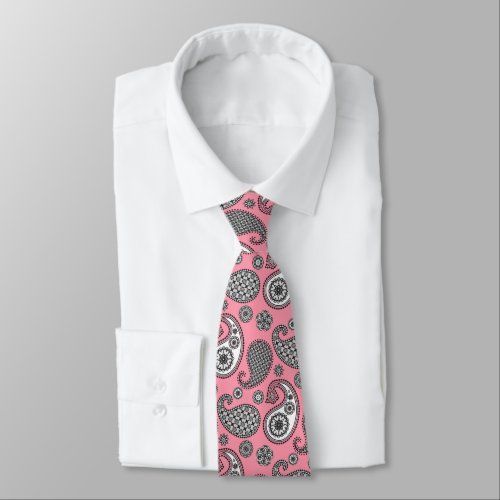 Paisley pattern shades of grey on pink tie