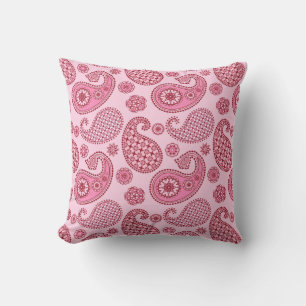 Paisley pattern, shades of light to deep pink outdoor pillow