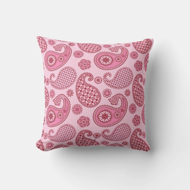 Paisley pattern, shades of light to deep pink outdoor pillow (Front)
